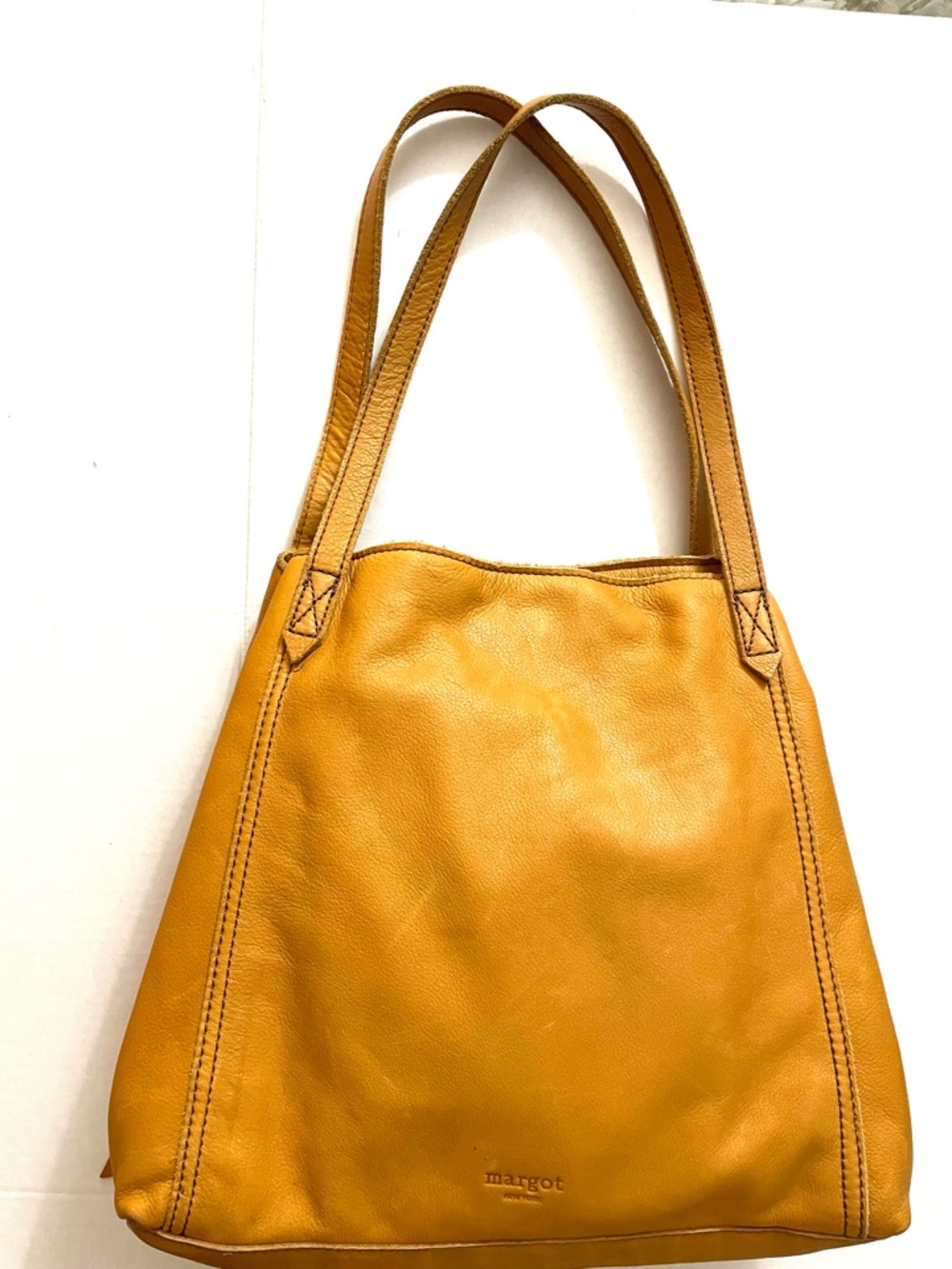 Margot New York Leather Tote Bag in Mustard Yellow With Six Pockets Medium Size